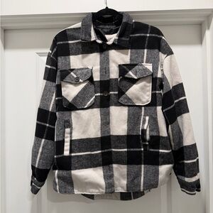 Thread & Supply Black and Cream Plaid Shirt Jacket
